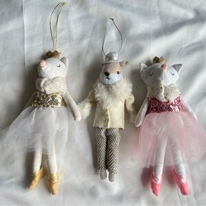 Set of 3 Plush Christmas Ornaments Mice Bear Sequin Tulle Holiday Decor 8”